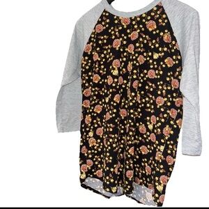LuLaRoe Black and Gray Long Sleeve Tee with Floral Pattern